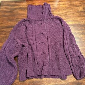 Purple cable-knit turtleneck sweater. XL